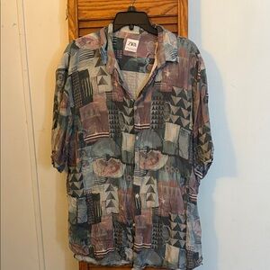 Zara Patchwork Casual Button Down Shirt